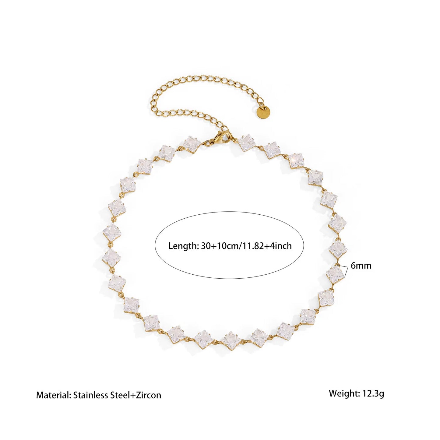 Elegant Classic Shiny Full Cubic Zirconia Chain Necklace For Women Waterproof Stainless Steel Necklaces Accessories
