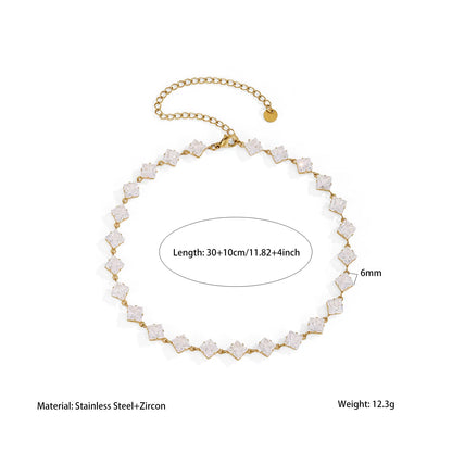 Elegant Classic Shiny Full Cubic Zirconia Chain Necklace For Women Waterproof Stainless Steel Necklaces Accessories