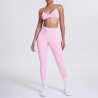Women 2pcs Patchwork Sport Yoga Suit Training Sleeveless Sport Gym Tops Tummy Control Slimming Booty Leggings Yoga Suit Sports