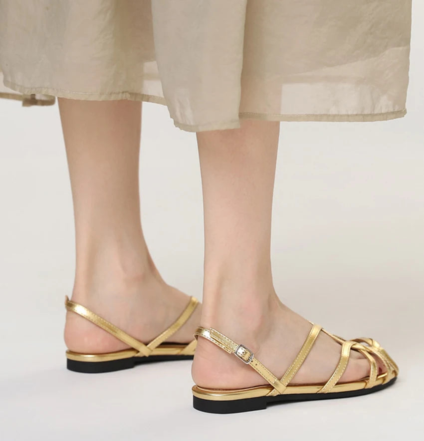 chaussure femme Women's braided t-strap flats sandals round toe casual female footwear summer shoes for women sandalias de mujer