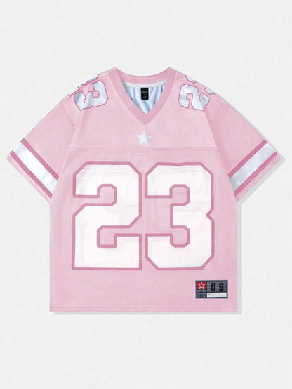 2025 New Hot Women's Summer Y2K Fashion Casual Shirt Street Retro Hip Hop 23 Shirt V-Neck Loose Breathable Quick Drying T-Shirt