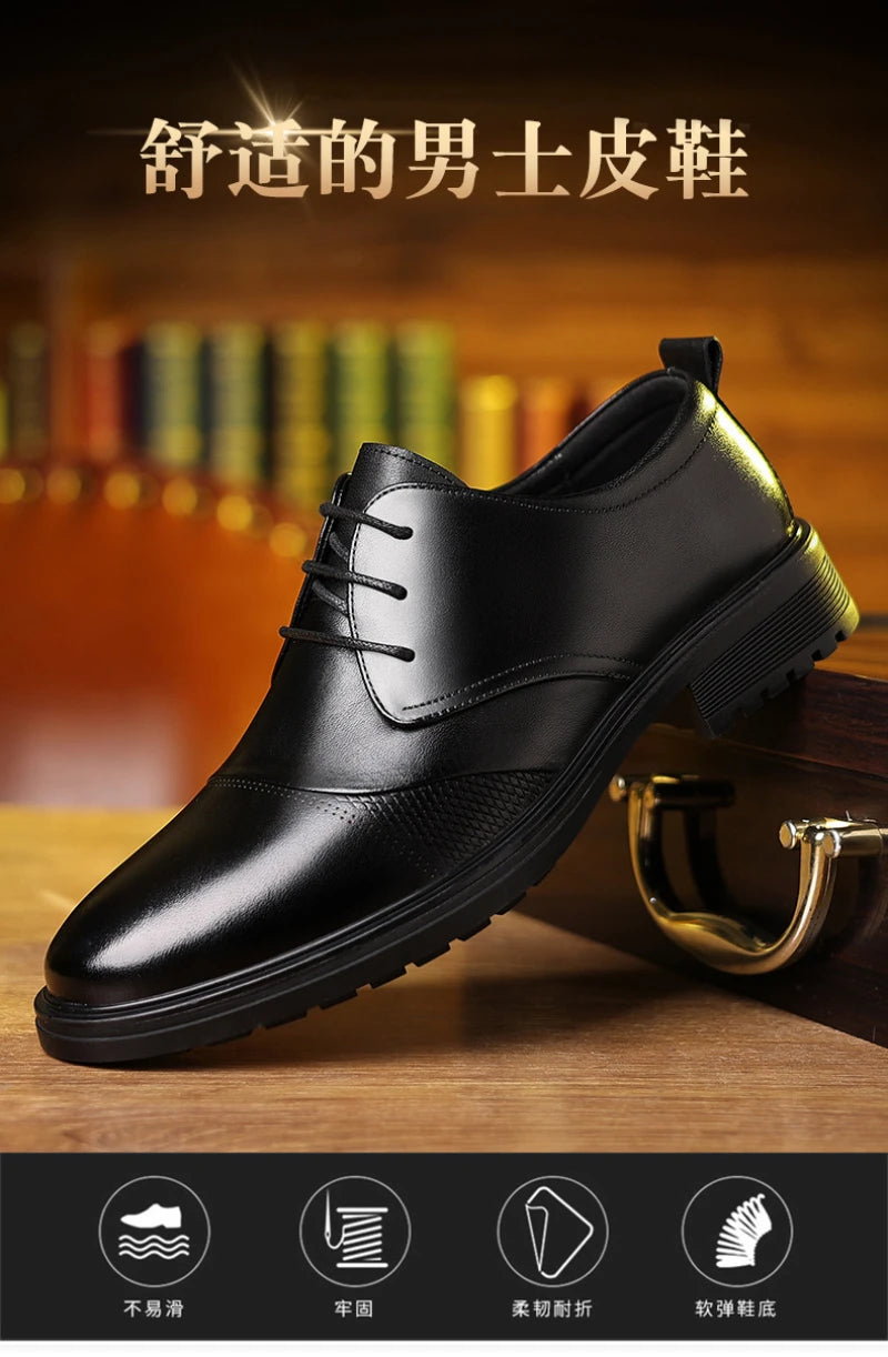 Mens Black Genuine Leather Textured Lace Up Chunky Sole Oxfords Formal Business Office Groom Wedding Daily Wear Shoes Fashion