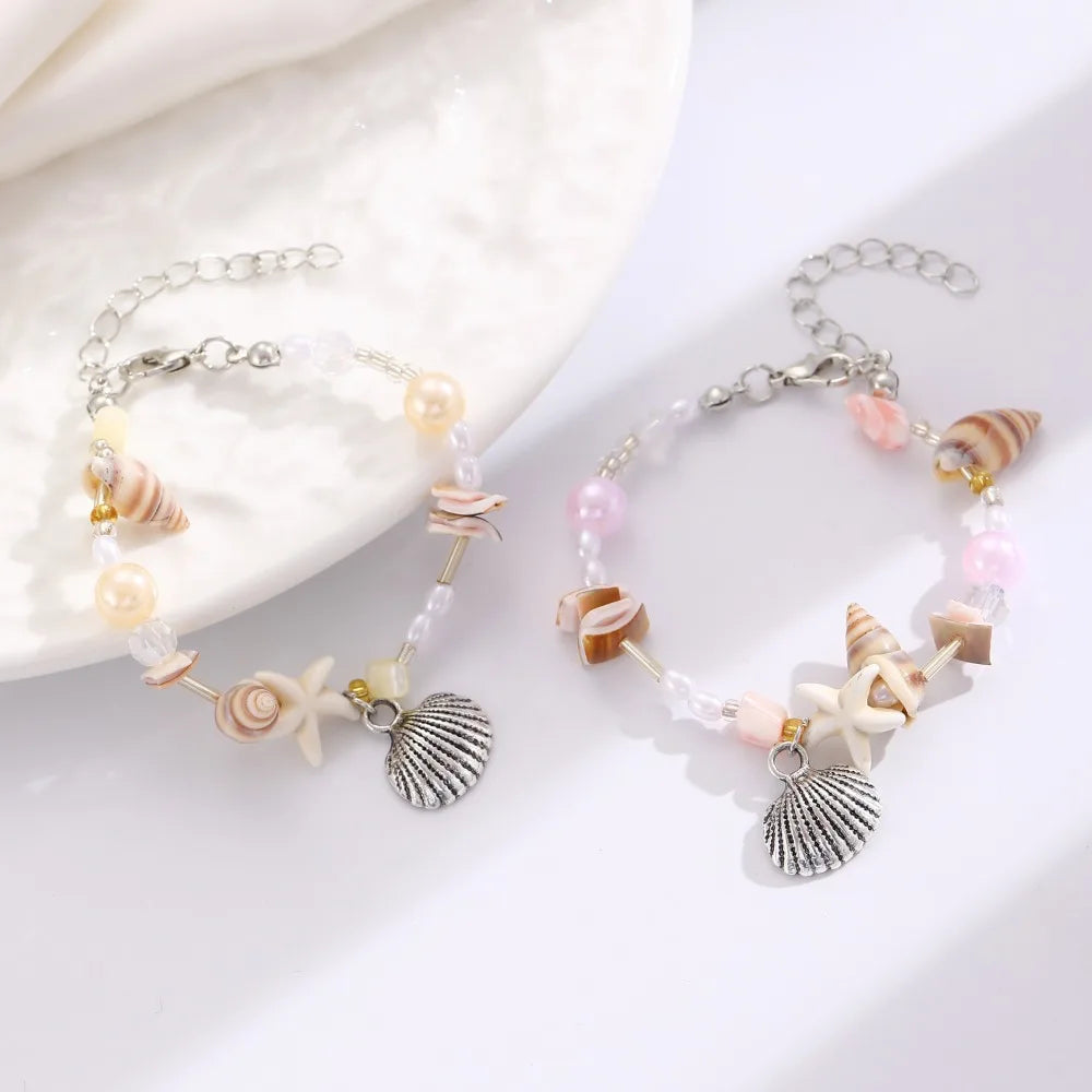 Bohemia Fashion Colorful Natural Stone Shells Starfish Conch Splicing Beaded Bracelet for Women Summer Beach Ocean Jewelry Gifts