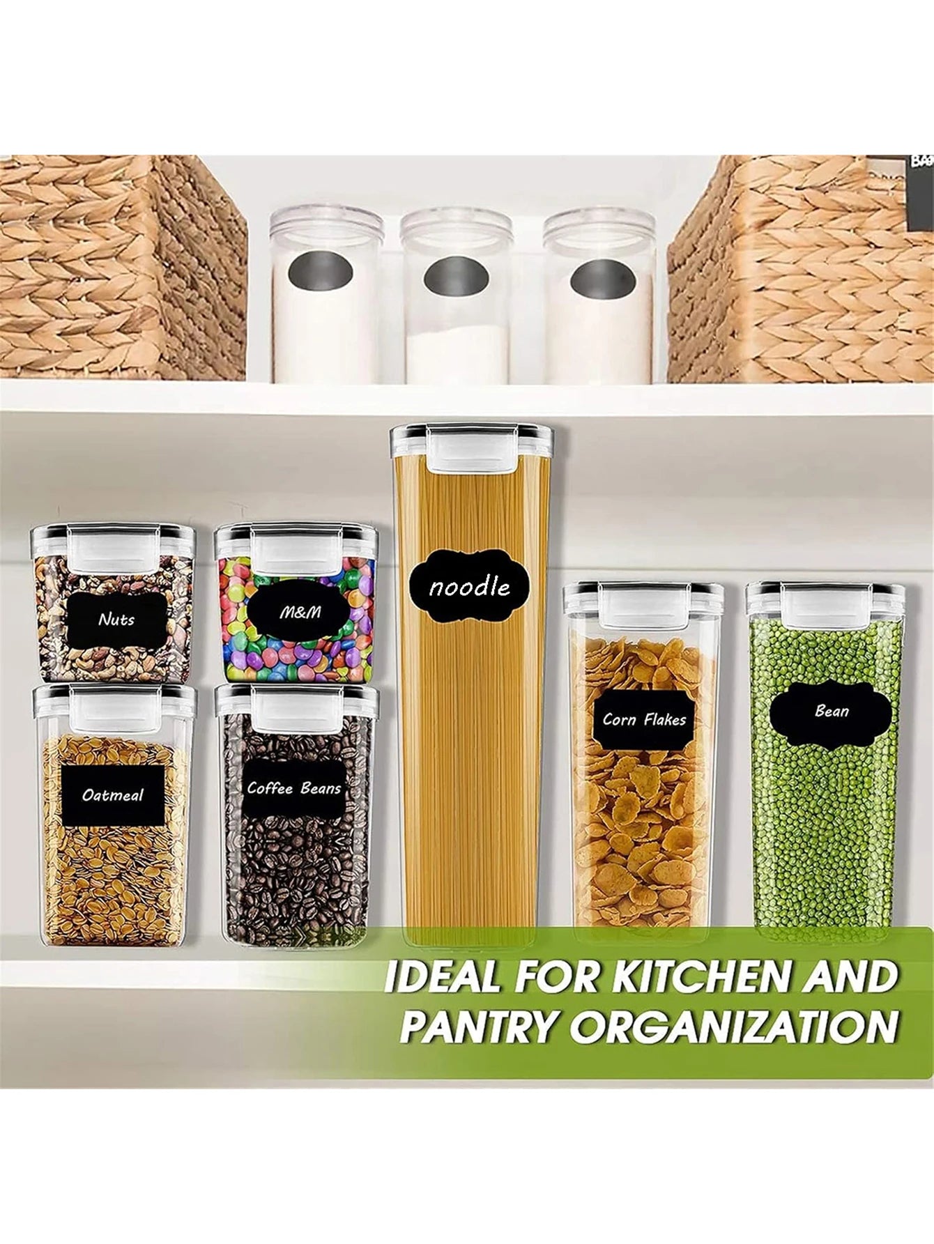 24pcs Airtight Food Storage Containers with Labels for Flour Grains, Coffee Beans and Kitchen Spices Keep Food Fresh Organized