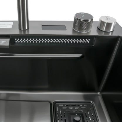 75*46CM Stainless Steel Waterfall Kitchen Sink with Pull Out Faucet,Soap Dispenser,Cup Washer