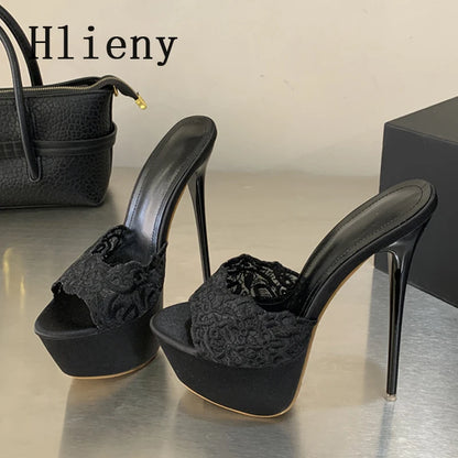 Hlieny Street Style Summer Open Toe Platform Women Slippers Fashion Thin High Heels Sandals Ladies Banquet Nightclub Party Shoes