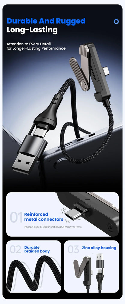 Foldable Charge Cable Usb C Charging Mobile Cable C Flat Charger for iPhone Kickcable Phone Kick Stand Ultra Fast Type C Wire 2M