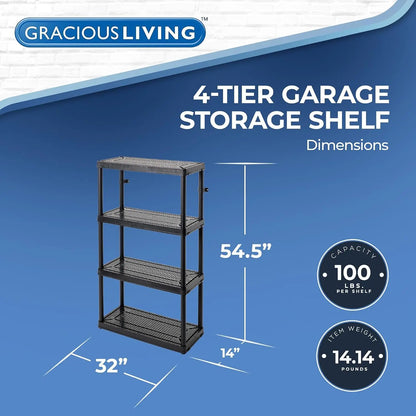 4 Shelf Fixed Height Ventilated Medium Duty Storage Unit 14 x 32 x 54.5" Organizer System for Home, Garage, Basement, &, Custom