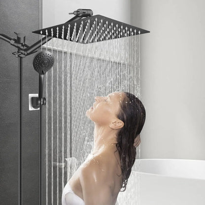 8/10 Inch Stainless Steel 5 Modes Overhead Shower With Extended Arm Multifunctional Handheld Shower Wall Mounted Shower Set