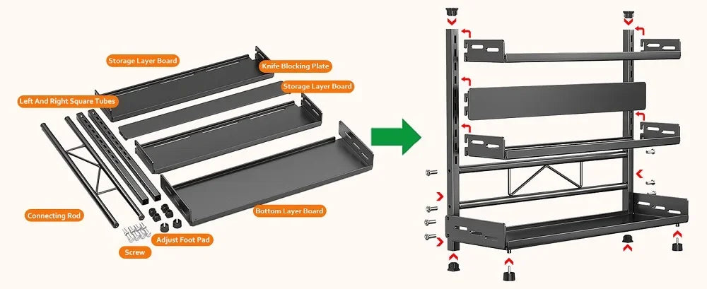 3 Tier Spice Storage Rack for Countertop Adjustable Spice Organization For Cabinet Kitchen Organizer Metal Shelf Black