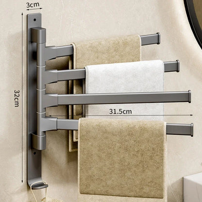 Bathroom Towel Rack Rotatable Towel Holder Space Aluminum 2/3/4/5-Bar Towel Hanger Kitchen Shelf Paper Hanging Wall Mounted