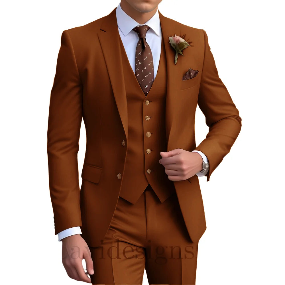 Elegant Men's Wedding Tuxedo Slim Blazer Pants Vest Three-piece Suit XS-5XL Custom Youth Suit 2025 New Style Suit