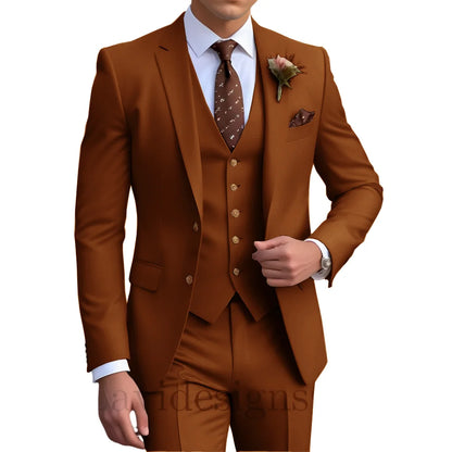 Elegant Men's Wedding Tuxedo Slim Blazer Pants Vest Three-piece Suit XS-5XL Custom Youth Suit 2025 New Style Suit
