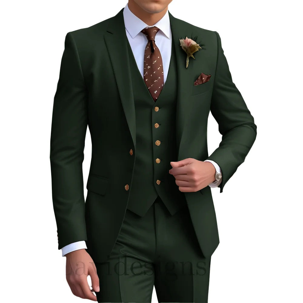 Elegant Men's Wedding Tuxedo Slim Blazer Pants Vest Three-piece Suit XS-5XL Custom Youth Suit 2025 New Style Suit