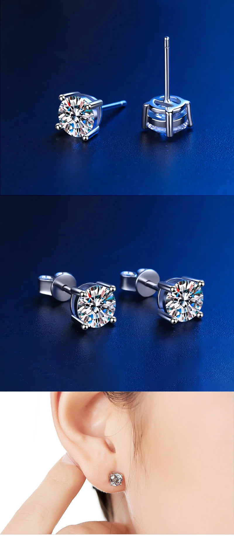 HOT Moissanite S925 Sterling Silver Stud Earrings For Women And Men With 2 Certificates Pass Diamond Test Pen Fine Jewelry