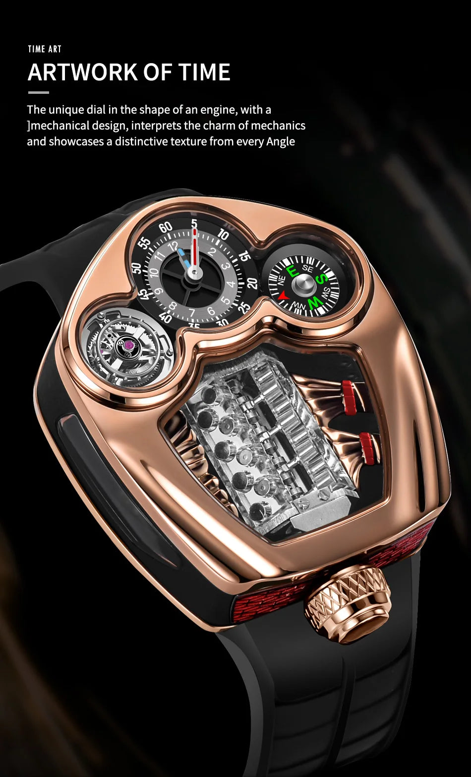PINDU Design NEW Engine Series Quartz Watch Men TOP-luxurious Stainless Steel Compass Waterproof Swiss Quartz 762 Movement Watch