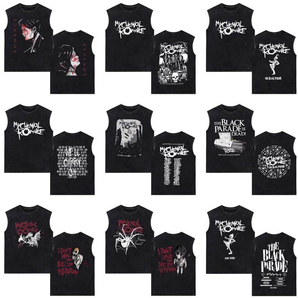 My Chemical Romance Vintage Washed Tank Tops Three Cheers for Sweet Revenge Sleeveless Vest Men Retro Punk Emo Rock Band T-shirt