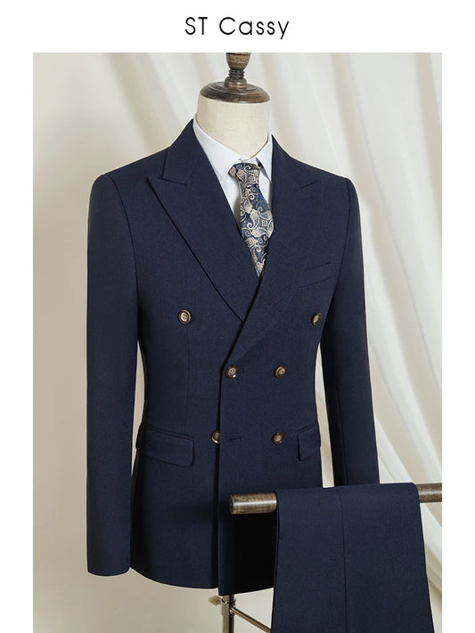 ST Cassy dark blue high quality luxury men's suit 2 piece set wedding groom suit for Men Stylish Business office suit