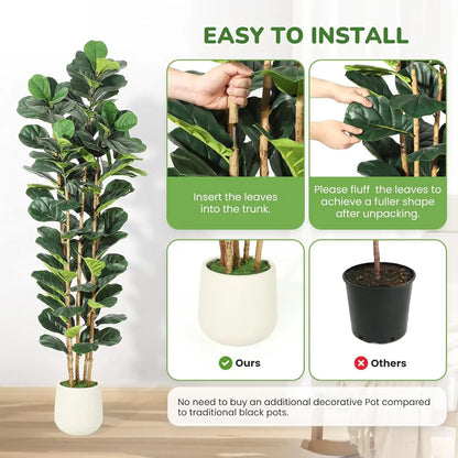 5/6/7 FT Artificial Fiddle Leaf Fig Tree with Pot Faux Trees with Artificial Plants Fiddle Leaves Greenery Fake Tree for Home
