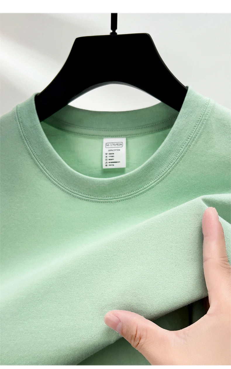 High quality 100% cotton short sleeve men's T-shirt summer round neck loose casual solid color plus size breathable top women