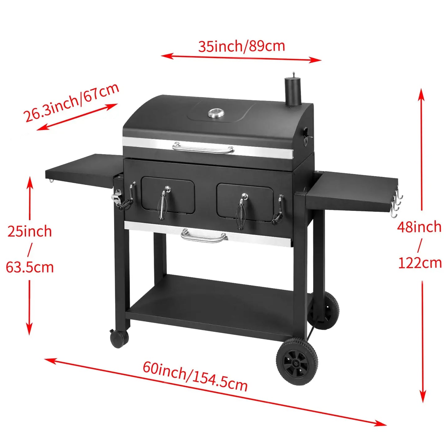 Extra Large Charcoal Grill 794sq.in Adjustable Dual Tray Foldable Side Tables Outdoor Backyard BBQ, Custom