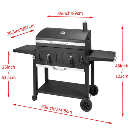 Extra Large Charcoal Grill 794sq.in Adjustable Dual Tray Foldable Side Tables Outdoor Backyard BBQ, Custom