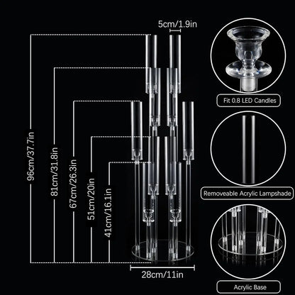 10Pcs Acrylic Candelabra 10 Arm Clear Candle Holder Wedding Table Centerpiece Home Decoration