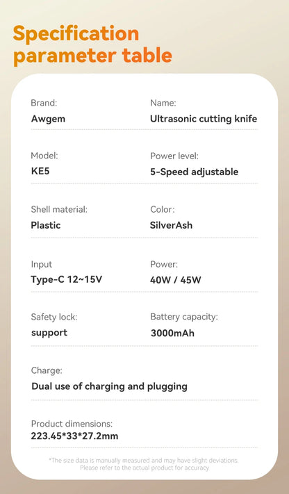 Awgem KE5 Handheld Ultrasonic Cutter Ultrasonic cutting knife DIY Electric Carving Tool for Plastic/Resin/3D Printing/Textile