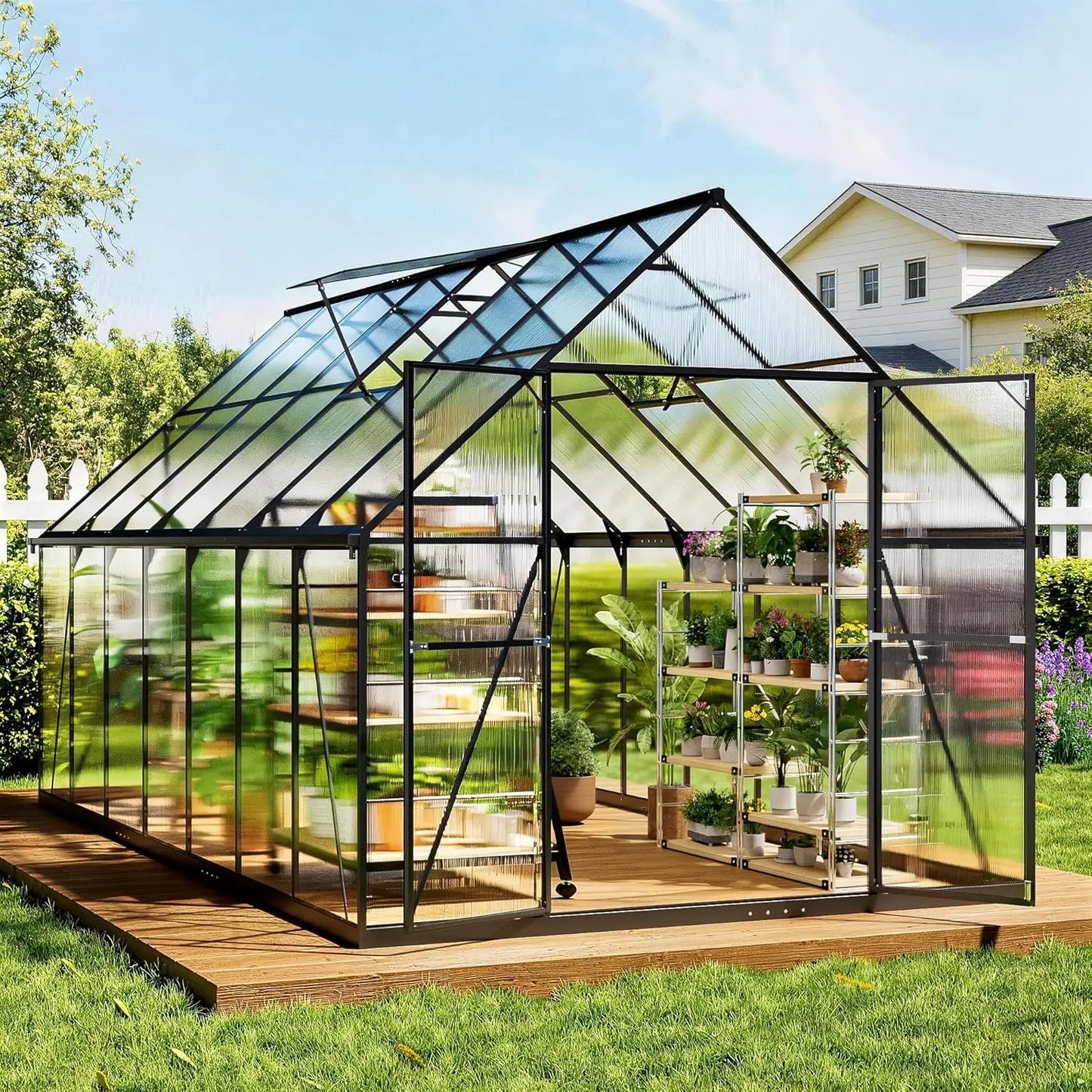 8x14 Aluminum Frame Polycarbonate Greenhouse Lockable Door Adjustable Roof Vent Heavy Duty Backyard Garden Patio Use, Custom