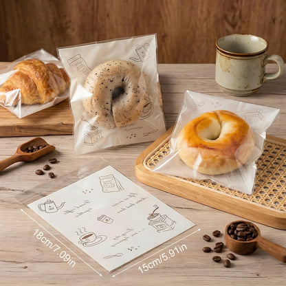 50pcs Transparent 18x15cm Food Storage Bags - Cute Cartoon Bakery Snack Freshness Bags