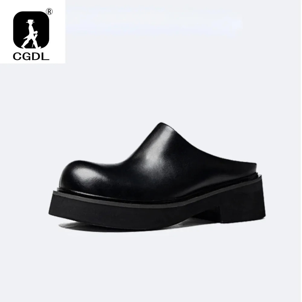 2024 Summer Mens Platform Business Half Shoes Luxury Genuine Leather 6 Cm High Heels Outdoor Social Party Slippers Sandals Man