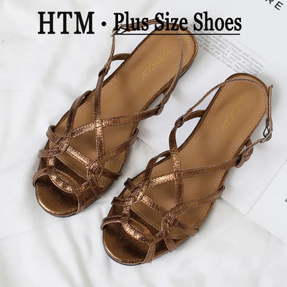 chaussure femme Women's braided t-strap flats sandals round toe casual female footwear summer shoes for women sandalias de mujer