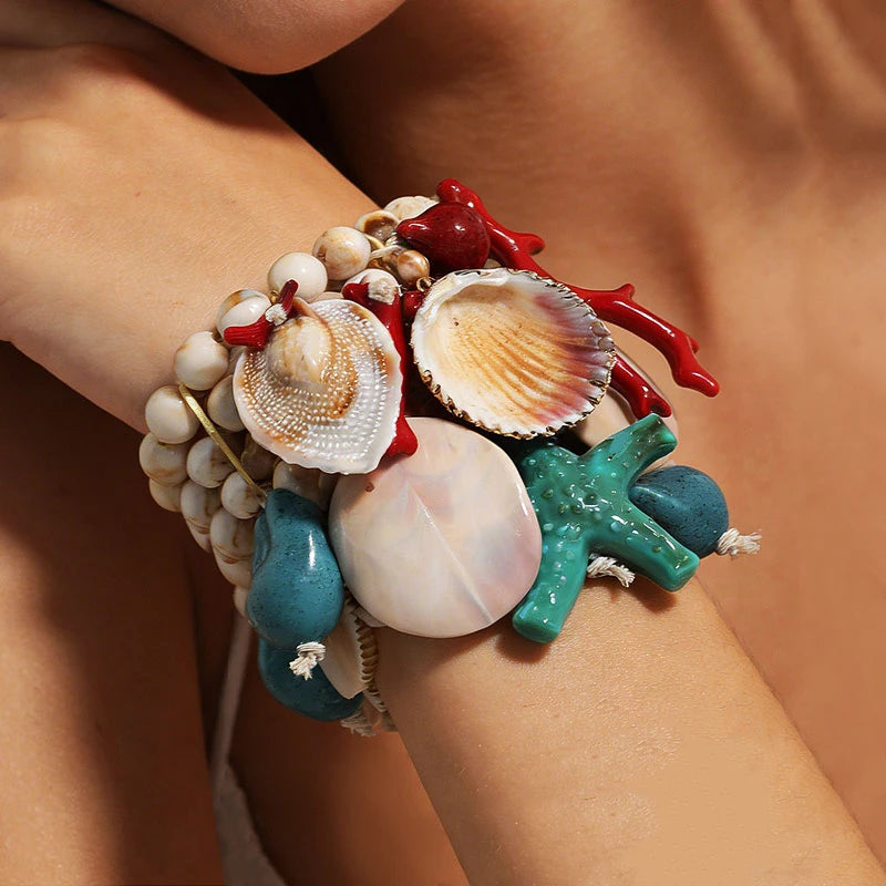 Statement Bohemian Style Multi-layer Beaded Shell Bracelet Set Handmade for Women Girl