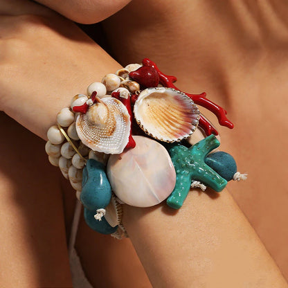Statement Bohemian Style Multi-layer Beaded Shell Bracelet Set Handmade for Women Girl