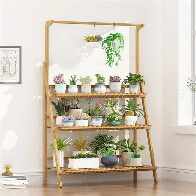 Folding Bamboo Plant Shelf — product image