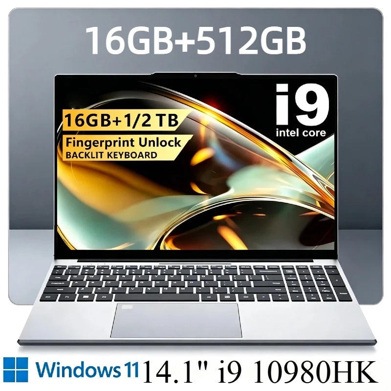 14.1 Inch Intel Core i9 10980HK Windows 11 Pro Laptop 32GB DDR4 2TB SSD Gaming Office PC Gamer Portable Notebook Computer