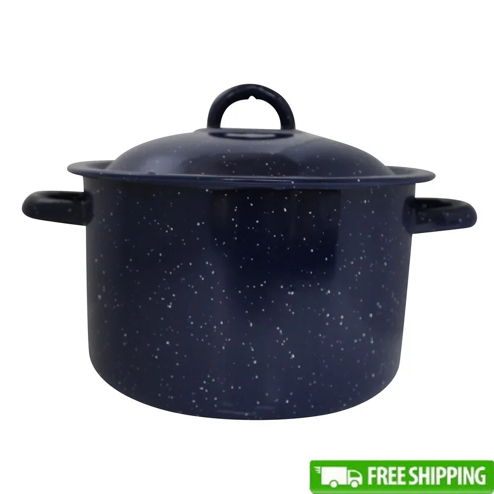 Enamel Stock Pot Soup Stews Cooking Durable Steel Oven Safe Double Handles Efficient Heat Distribution