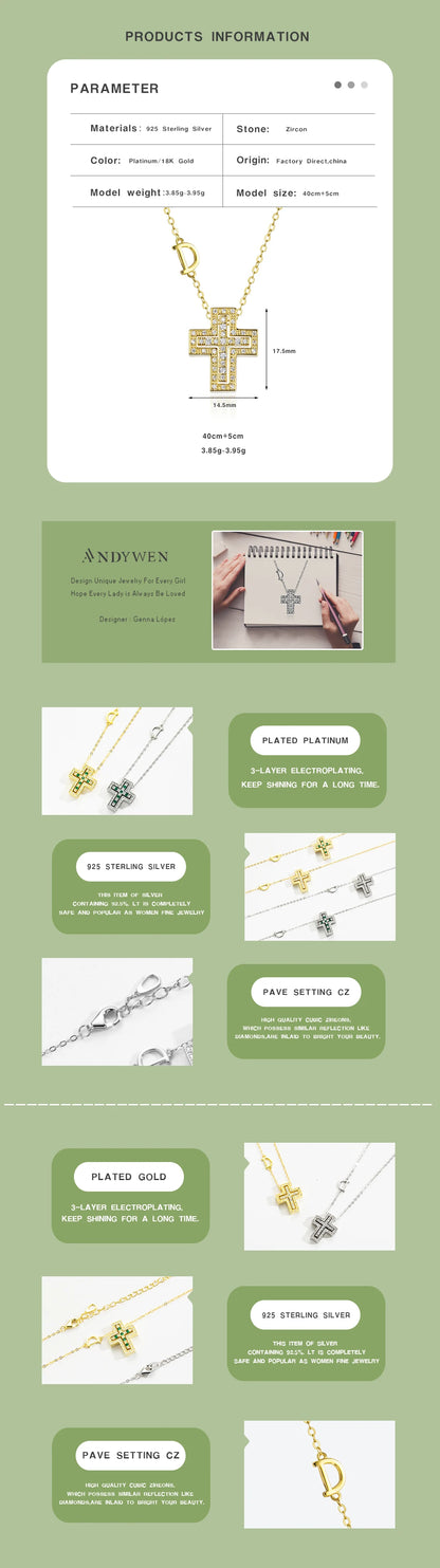 ANDYWEN 925 Sterling Silve Big Double Cross Pendant Long Chain Neckalce 2021 Korea Women High Quality D Twist Chain Jewelry Gift