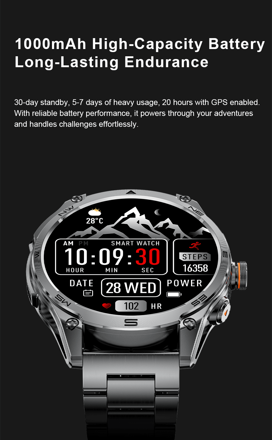 2026 Hot Sales Outdoor Durable GPS Sports Smart Watch Built-in GPS 1000mAh Battery 10ATM Waterproof 1.75" AOD Men Military Watch