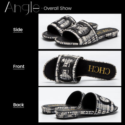 CHCH Women's Slippers New Fabric Fashion Flat Sandals Business Banquet Women's Shoes