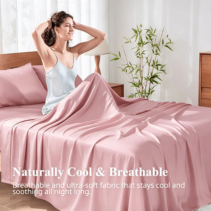 Extra Deep Bamboo Cooling Bedding, Breathable And Cooling Hotel Luxury Bed Sheets Set for Child, Easy And Secure Fit - Soft, Wrinkle Free And Comfy Kids Sheet with 15" Deep Pocket, Ultra-Soft And Machine Washable Bedding, Kid
