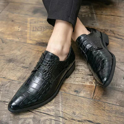 Mens Brown Crocodile Embossed Leather Dress Shoes Pointed Toe Lace Up Oxfords Formal Business Office Wedding Party Wear Comforta