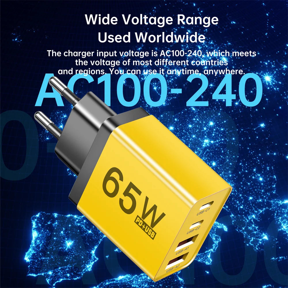 AU Plug USB Type C Fast Charger 65W PD Quick Charge Wall Adapter for iPhone Samsung Xiaomi Redmi Mobile Phone USB Charger EU UK