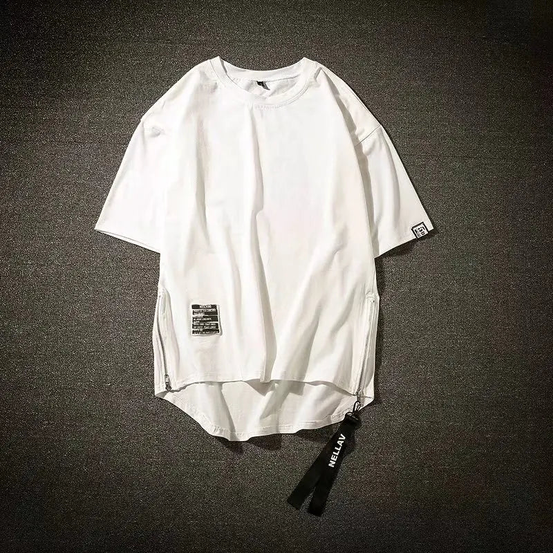 Y2K Summer New Mens Fashion Oversized Style Cargo T Shirt Man Techwear Men Brand Quality 100% Cotton Zip Up Short Sleeve Tshirt
