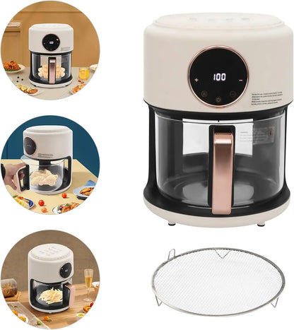 3.81Qt Air Fryer, Portable Glass Air Fryer Compact Smart Air Fryer Oven 8 Preset Modes with Digital Display Fast Preheat for Home Kitchens, Restaurants, Family Gatherings, Outdoor Picnics (White)