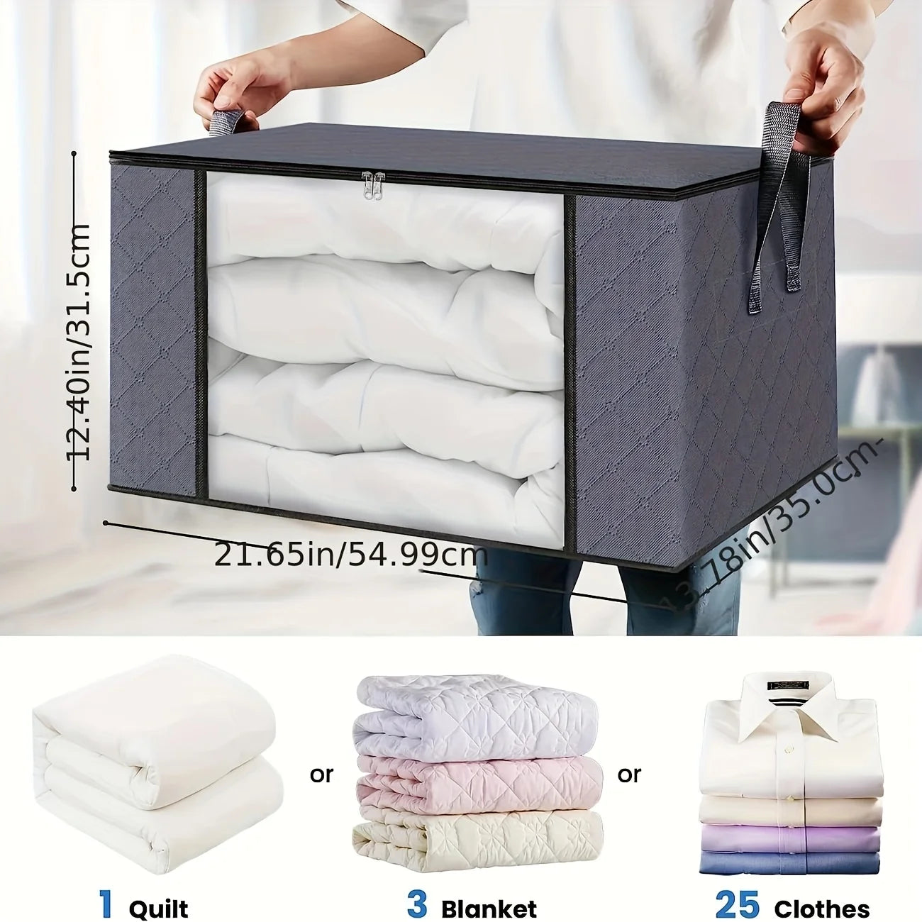 3pcs large capacity foldable fabric storage box, foldable blanket storage bag