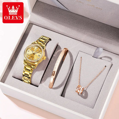 OLEVS 7003 Women Automatic Watch Waterproof Luminous Calendar Mechanical Ladies Wristwatch Steel Strap Luxury Watch Women