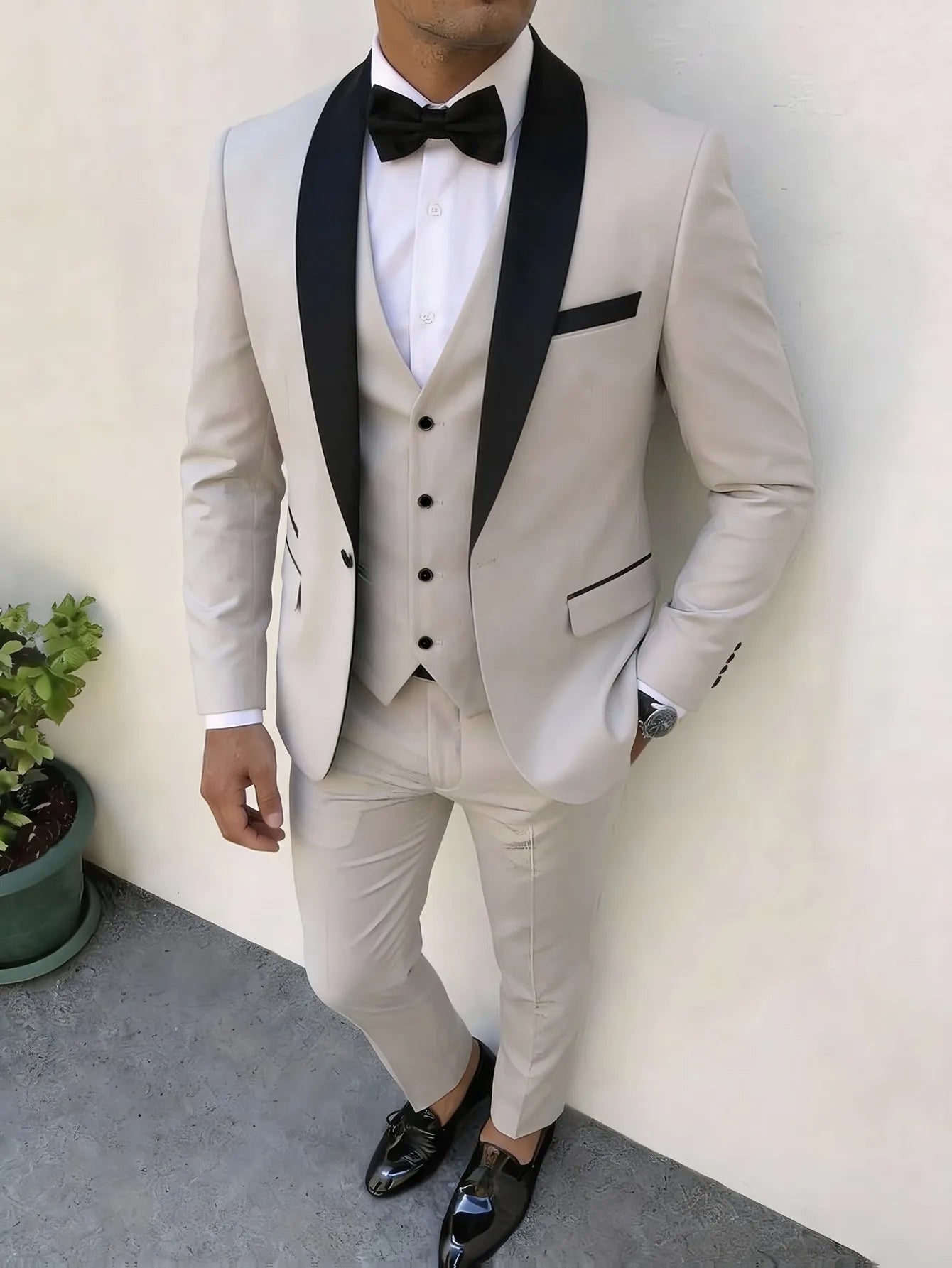 New Men's Crisp Collar Slim-fit Suit with Single Button 3pcs Suit Jacket, Dress, Business Formal Party Jacket, Vest And Trousers