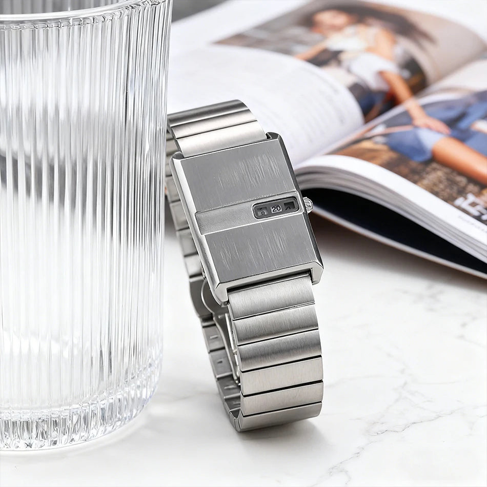 Square Sports Watch for Men Silver Stainless Steel Strap Luxury Brand New in Men's Watches High Quality Gifts Quartz Watch