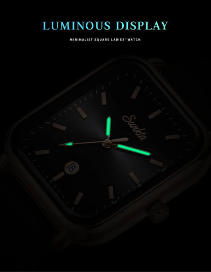 Sunkta Fashion Elegant Woman Watch Square Luxury Retro Silicone Belt Auto Date Casual Waterproof Luminous Quartz Watches for Men